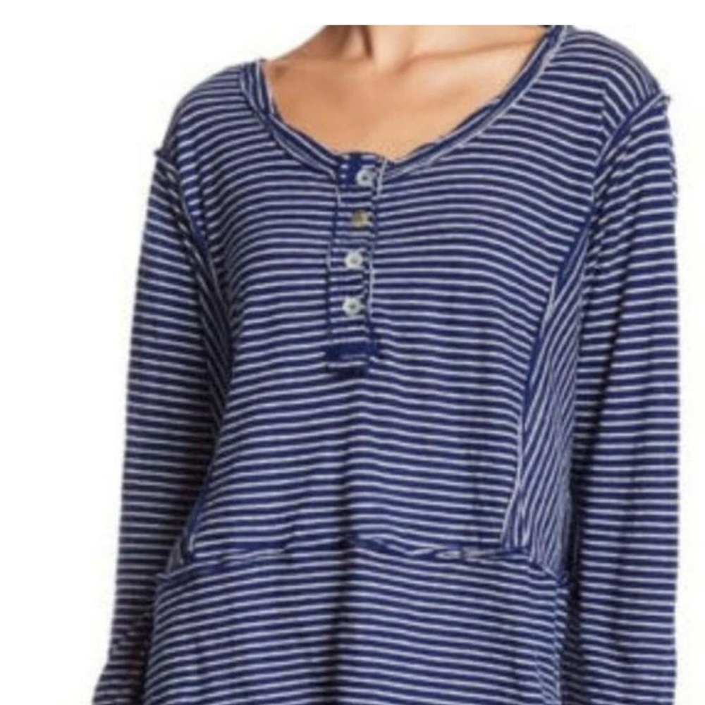 NWOT*FREE PEOPLE HING KING Striped Henley Tunic Top in Navy & White Med